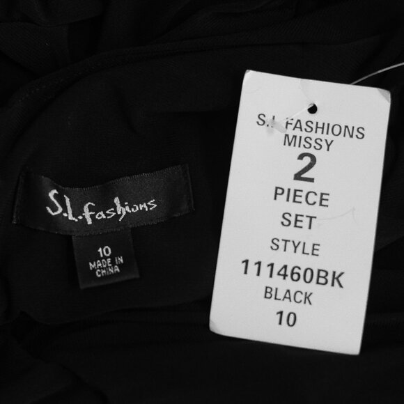 NWT Vintage Black Drop Waist Dress Embroidered Formal Prom Deadstock Size 10 90s - Picture 8 of 9